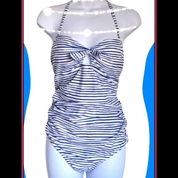 Nicole Miller Blue Stripe Halter Top Bikini Swimsuit Size 8 NWT - Picture 15 of 16